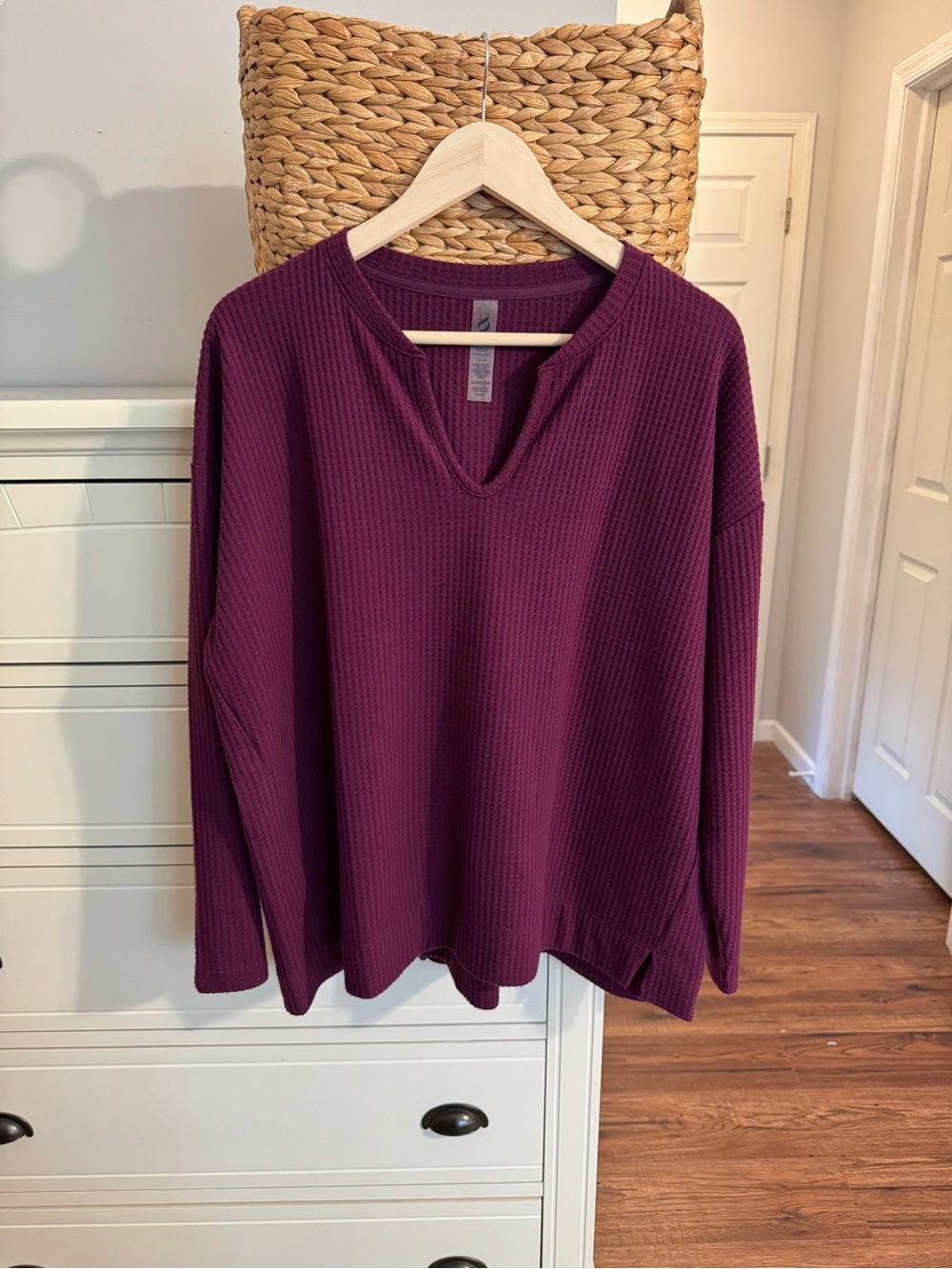 Lou & Grey Plum Waffle Knit Split Neck Tunic Top Women’s Large